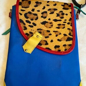 Leopard Print and Blue Crossbody Bag